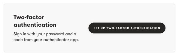 Two-factor authentication settings with the setup button.